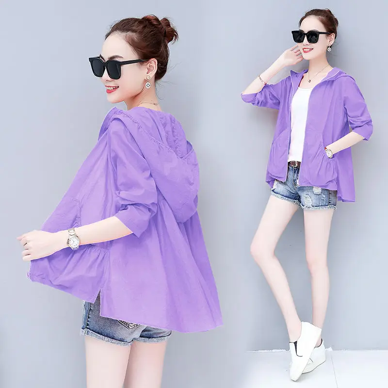 

2022 Summer Women New Sun Protection Clothing Female Casual Long Sleeve Hooded Jackets Ladies Ice Silk Sunscreen Outwear T122