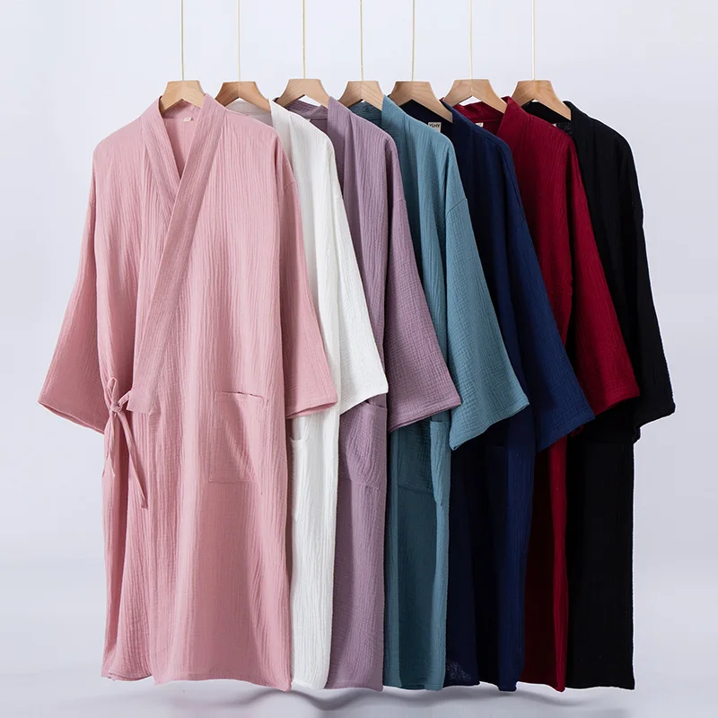 

Халат женский из газовой ткани, свободная повседневная комфортная ночная рубашка для сна, халат-кимоно в японском стиле, 2023 хлопок, весна-ле...