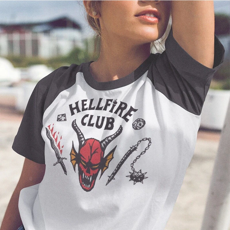 

Stranger Eddie Munson Season 4 Cosplay Costumes Dustin Women T Shirt Hellfire Club T-shirt Hell Fire Baseball Tee Prop Clothes