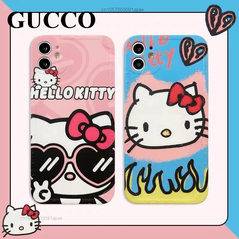 

Sanrio Lovely Hello Kitty Blue And Pink Iphone Case For 13 12 11 Pro Max X Xs Xr Soft Silicone Case 7 8 Plus Shockproof Y2k Girl