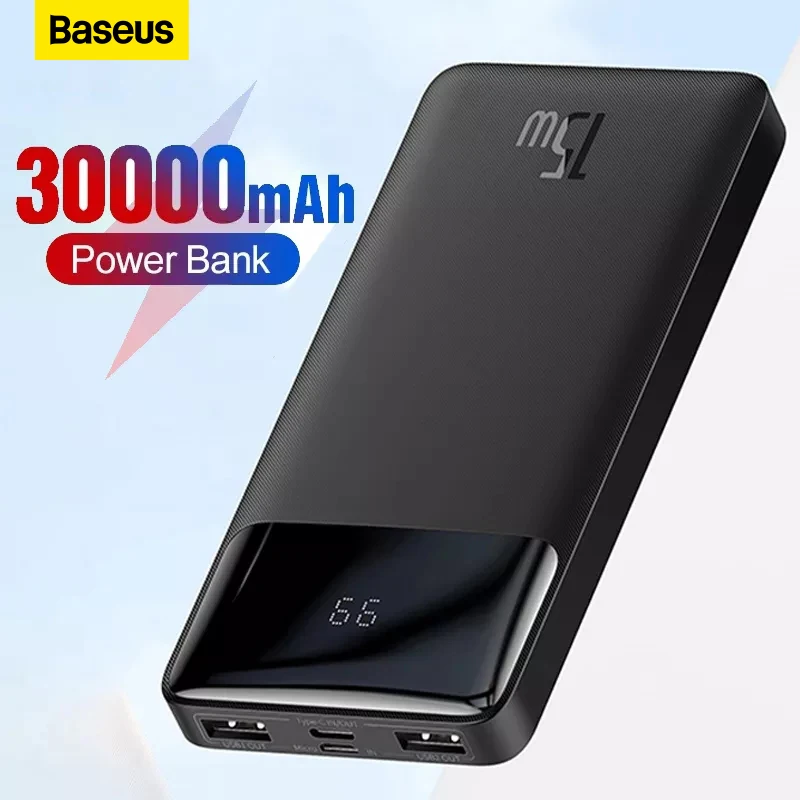 

Baseus Power Bank Portable Charger 30000mAh External Battery PD 15W Fast Charging Pack Powerbank For Phone Xiaomi mi PoverBank