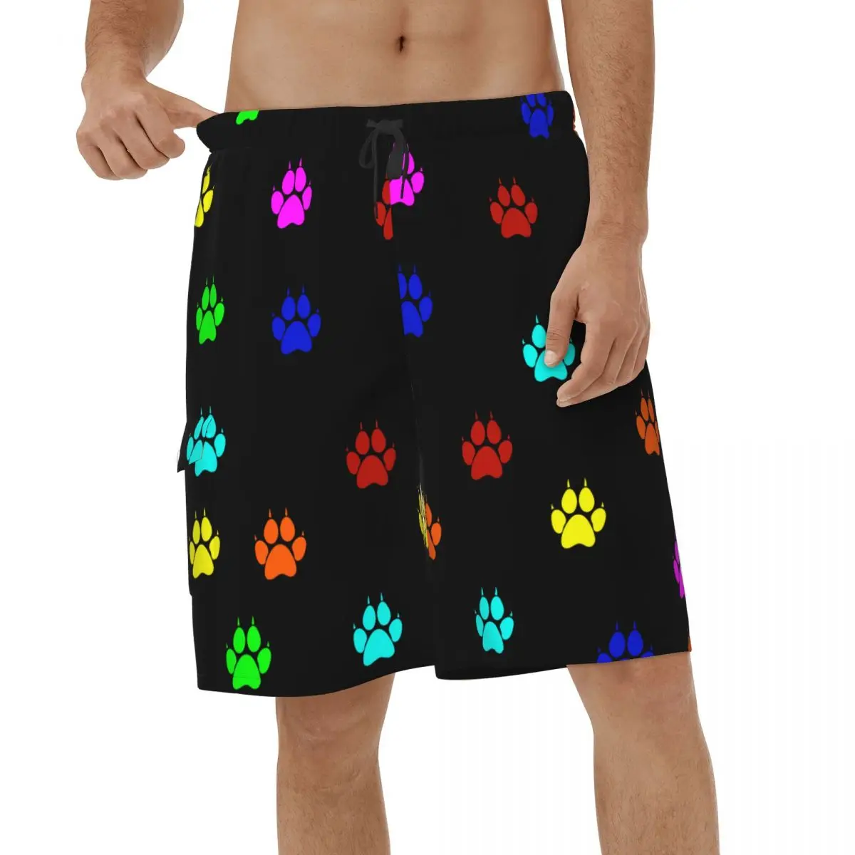 

Casual Shorts Cute Animal Paw Pattern Quick Dry Men's Beachwear Colorful Male Swimwear
