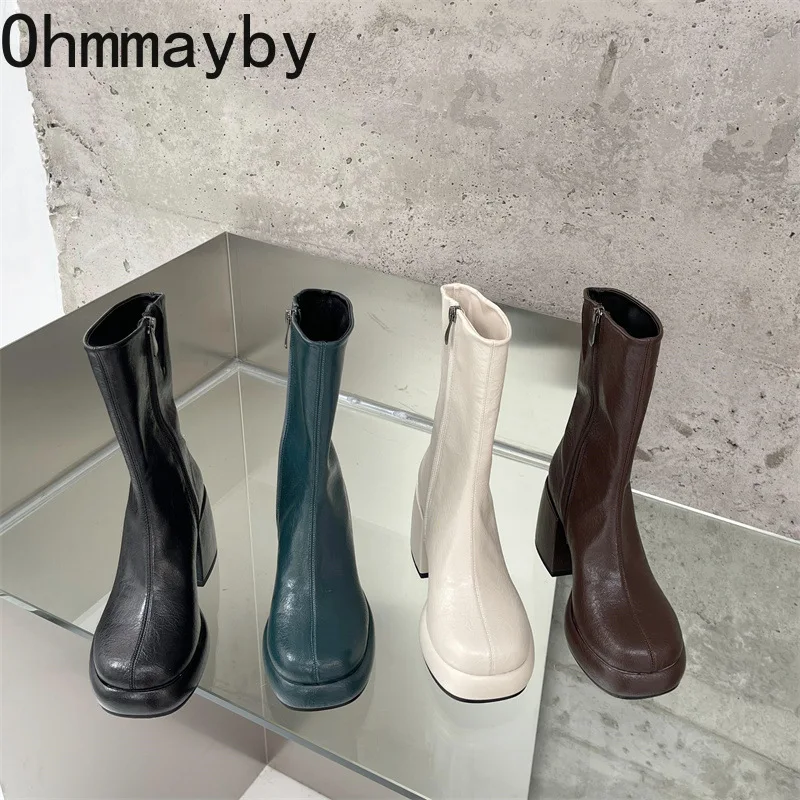 

Platform Autumn Women Ankle Boots Round Toe Footwear Fashion Thick High Heels Female Boot Shoes 2022 Short Bootie