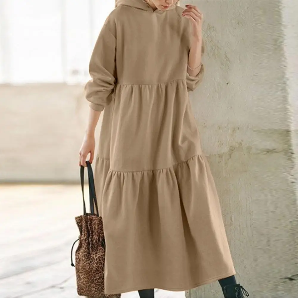 

Sweatshirt Dress Loose Midi Dress Ribbed Cuff Large Hem Hoodies Dress