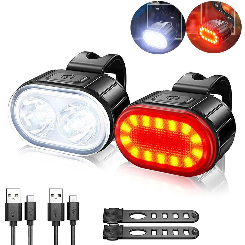 

2PCS LED Bike Light Bicycle Front Rear lights USB Charge Headlight Cycling Taillight Bicycle Lantern bike Accessories Lamps