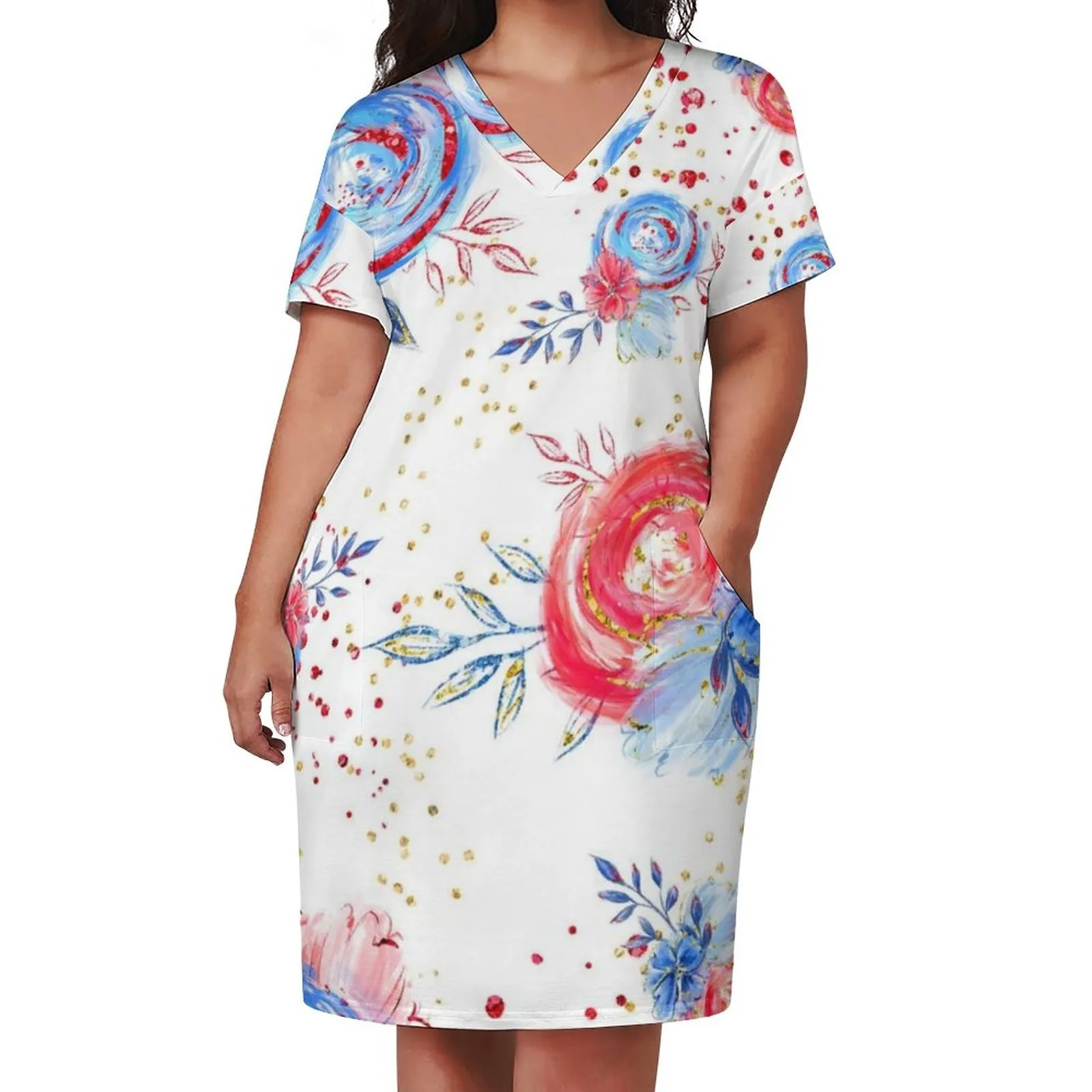 

Women'S Independence Day Casual Large V-Neck Short Sleeve Printed Pocket Loose Dress Elegant Party Dress For Women 2023 Dress
