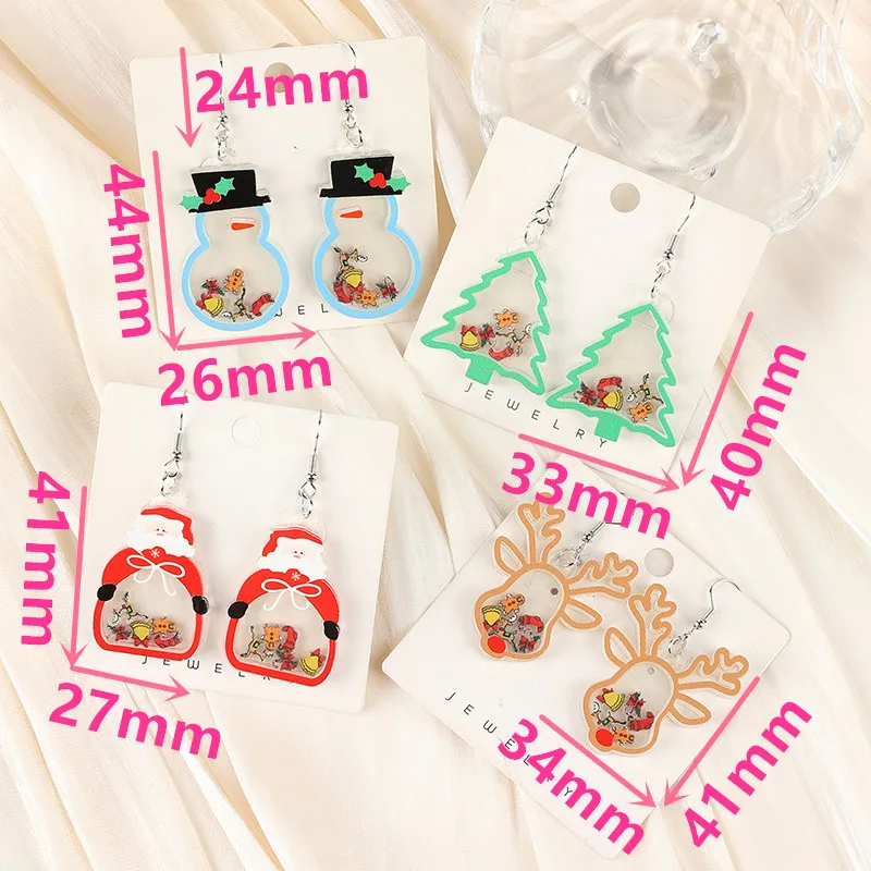 1 пара рождественских серег-капель с зыбучим песком акриловое дерево снеговик и