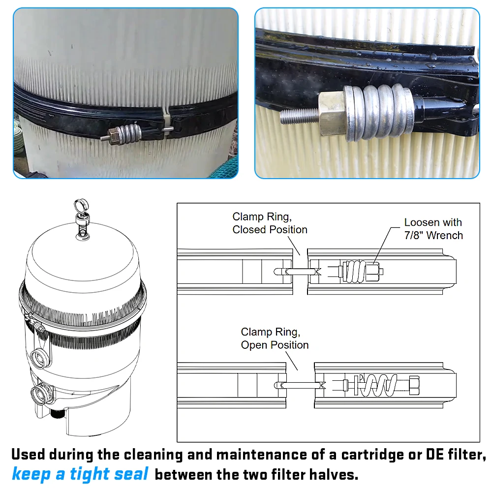 Фото 190003 Tension Control Clamp Kit Replacement for Pentair Pool and Spa Filter Tension Clamp Washer & Spring Barrel Nut Assembly №2