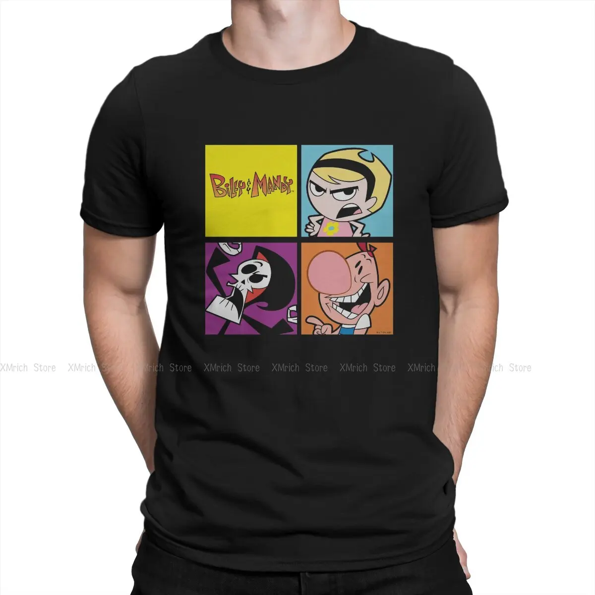 

Art Poster T-Shirt for Men The Grim Adventures of Billy & Mandy Cartoon Vintage Pure Cotton Tees Round Neck Short Sleeve T Shirt