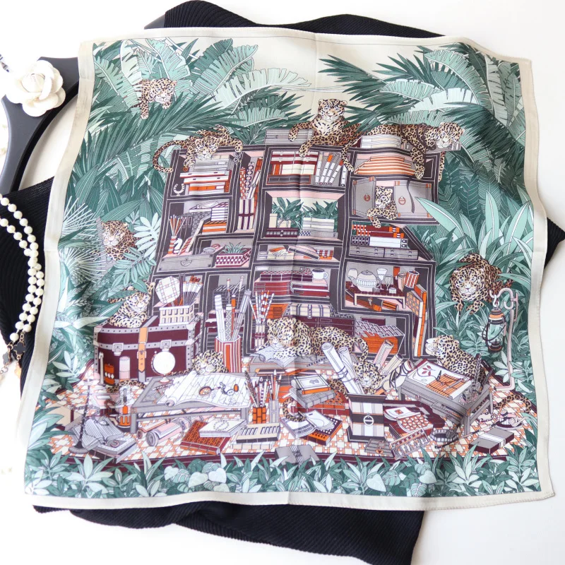 

Женский шарф из натурального шелка, с леопардовым принтом, 53x53 см