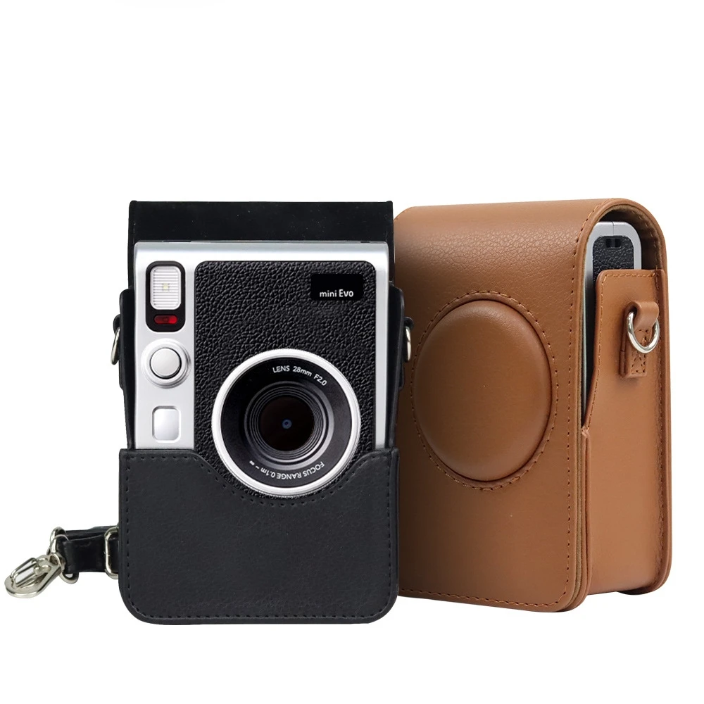 

High-quality Retro Soft Mini Camera Case Bag PU Leather Cover With Shoulder Strap For Instax Mini EVO Camera Case