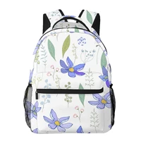 aesthetic backpack backpack teenager book bag large capacity travel bag seamless pattern blue primroses endless texture floral