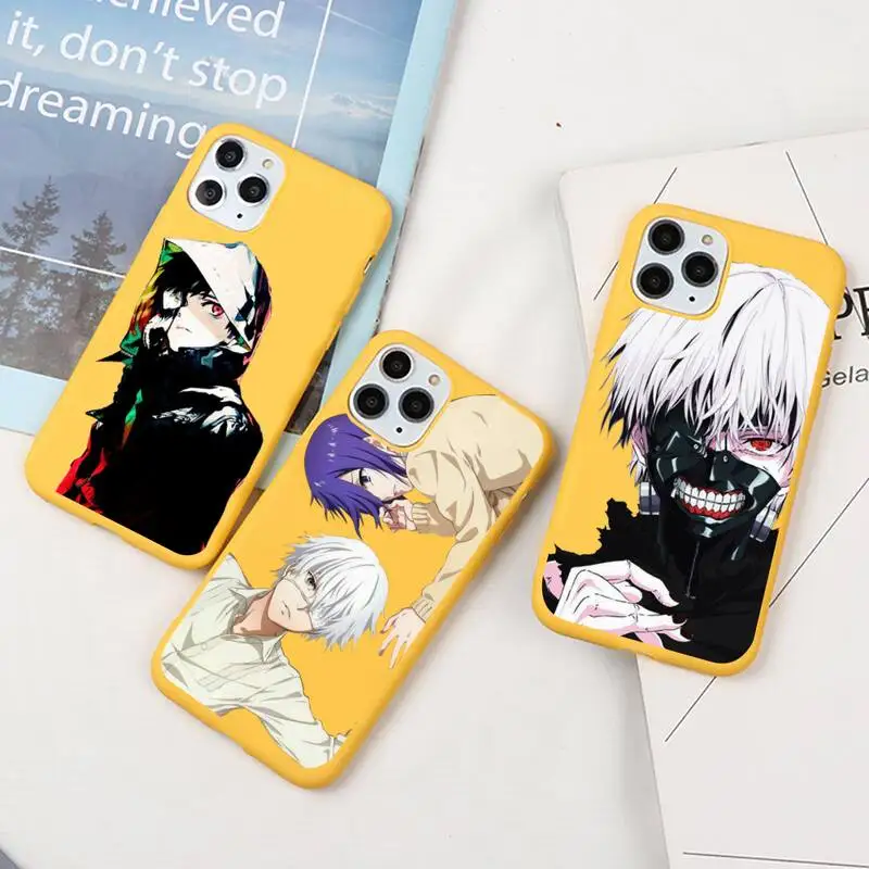 

Anime Tokyo Ghoul Kaneki Touka Phone Case For iphone 13 12 11Pro Max Mini XS 8 7 6 6S Plus X SE20 XR Candy yellow Silicone cover