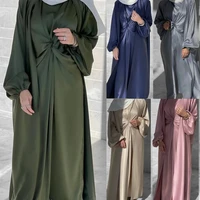 satin abaya set women muslim sets 2pcs matching suit open abayasinner long dress islam dubai turkey modest ensembles musulmans