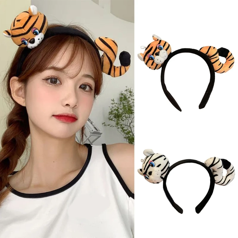 

Cartoon Animal Headband Tiger Head Hair Hoop for Spa Washing Face Party Wear Hairband Theme Creative Party Costume