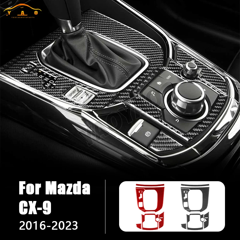 Фото Углеродное волокно для Mazda CX-9 2016-2023, автомобильная центральная ручка управления, кнопка, декоративная рамка, накладка, наклейка №1