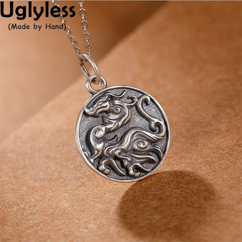 

Uglyless China Myth Lucky Animals Beasts Necklaces Women Ethnic Thai Silver 925 Silver Medal Pendants NO Chains Oriental Jewelry