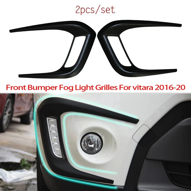 

Black Front Bumper Fog Light Grilles Fog Lamp Eyebrow Cover Trim for Vitara 2016-2020
