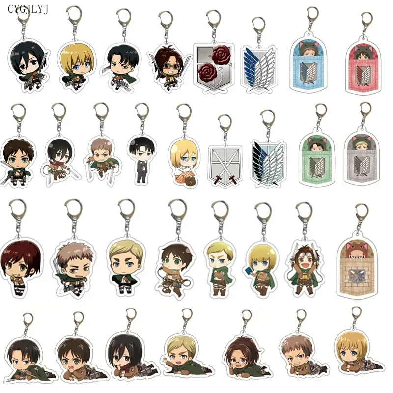 

4-32pc/lot Fashion Anime Attack on Titan Keychain Cartoon Printed Figures Pendant Key Chain Arcylic Jewelry Cosplay Souvenir