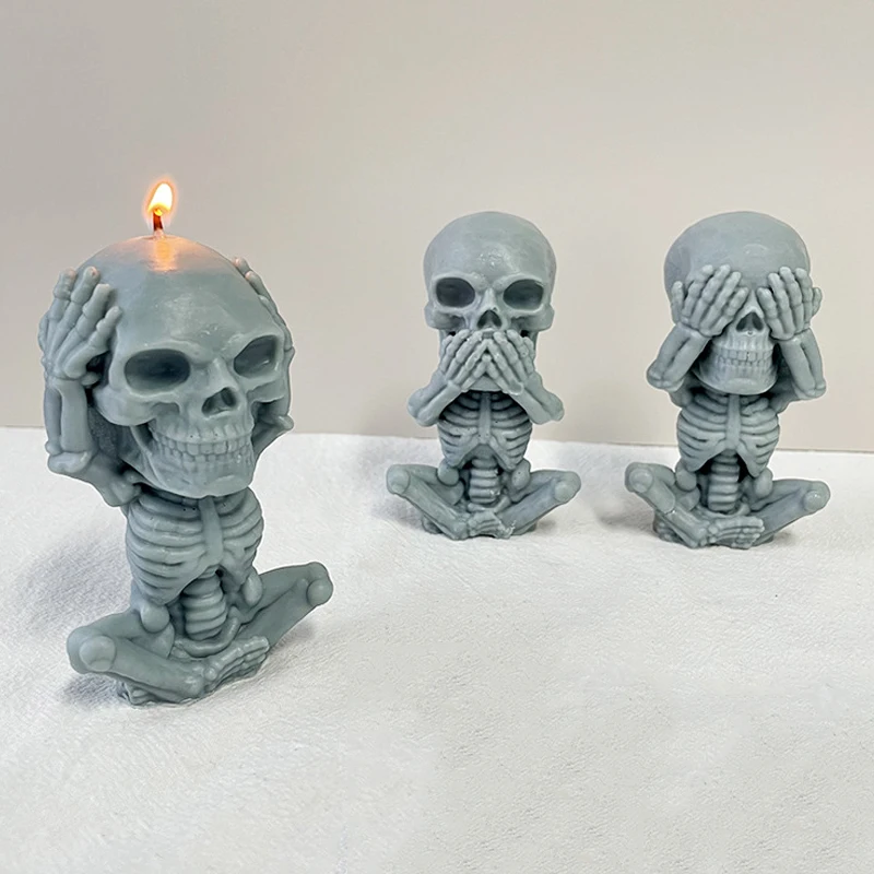 

Cute Skeleton Man Candle Silicone Mold Creative Sitting Skull Mould DIY Handmade Candle Plaster Aromatherapy Epoxy Resin Molds