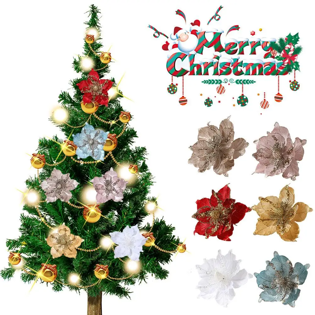 

22cm Champagne Christmas Flower Pendants Xmas Tree Happy Oranments Merry New Decor 2024 Christmas Noel Natal Year Navidad A1A4