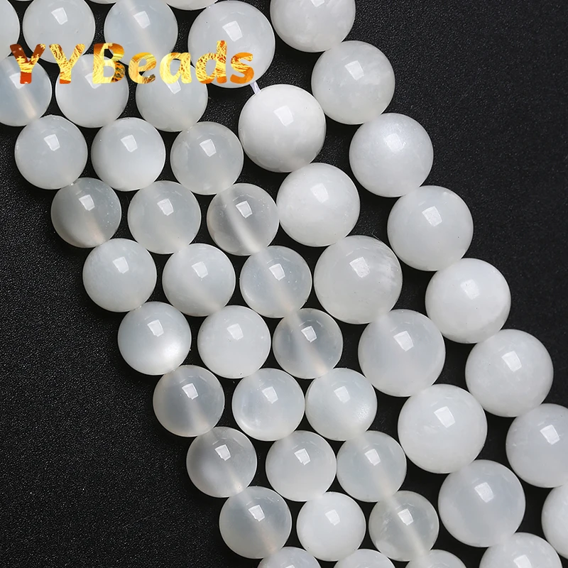 

5A Quality Natural White Moonstone Beads Round Loose Spacer Beads For Jewelry Making Bracelets Necklaces Accessories 15" 6-12mm