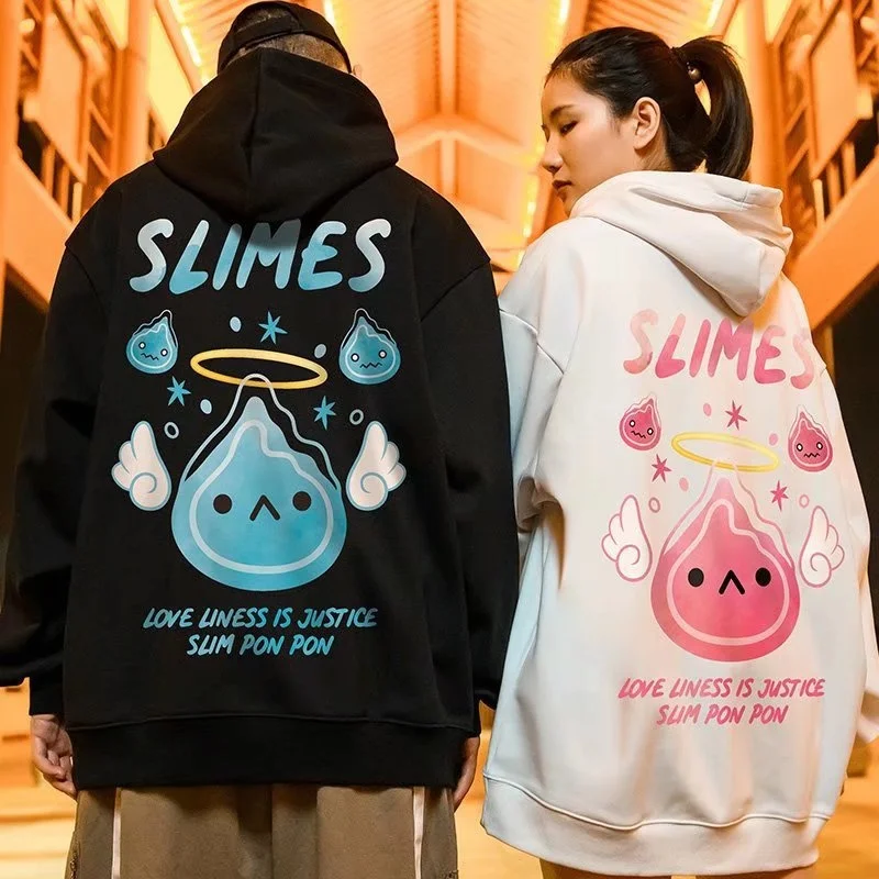 

New men and women couples hooded sweater fashion personality printing loose cardigan jacket casual sports top