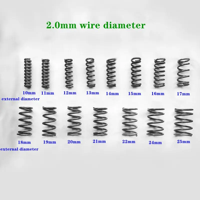 

Компрессионная пружина из нержавеющей стали, проволока диаметром 2,0 мм, внешний диаметр 12/13/14/15/16/17/24 мм, Длина 15/20/25/30/35/40/45/50 мм