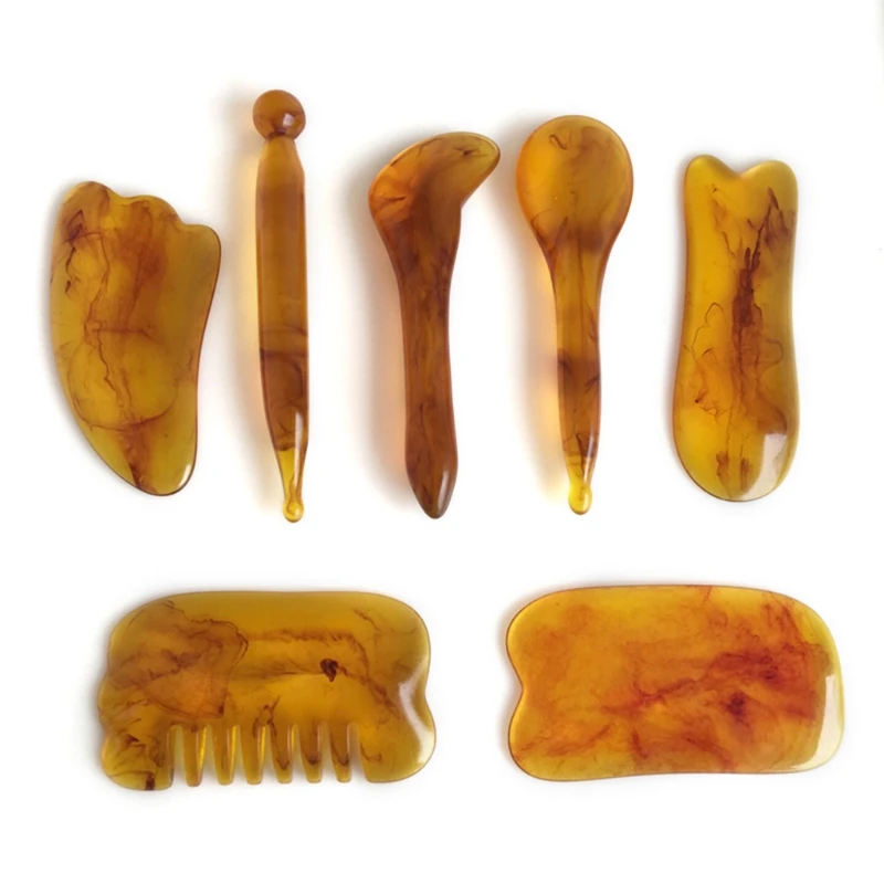 

7pcs/set Natural Resin Amber Massage Scraping for Face Neck Gua Sha Scraper Massager Therapy Acupoint Acupressure Drop Shipping