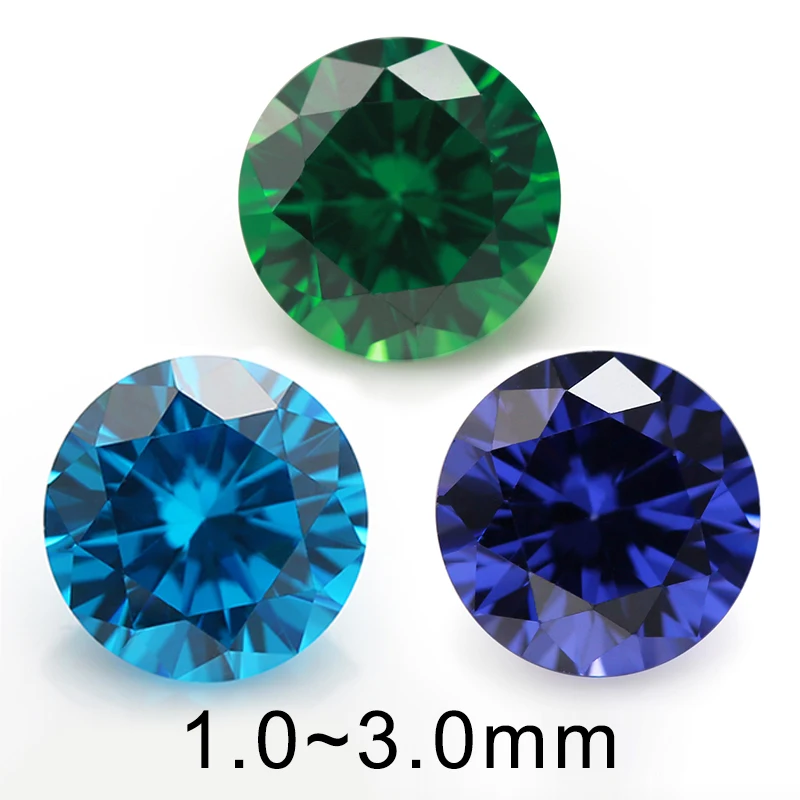 

100pcs 1mm 1.5mm 2mm (Size 0.8~3mm) Blue Green Seablue Cubic Zirconia Stone AAAAA Round Brilliant Loose CZ Stones Synthetic Gem