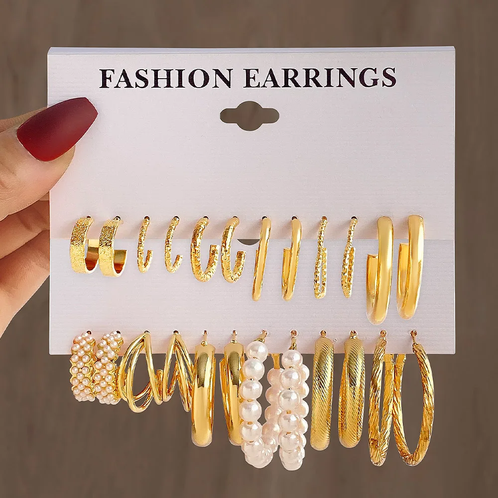 12 шт./набор золотые жемчужные металлические серьги для любви женщин винтажные