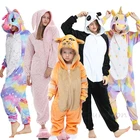 Детский Кигуруми для мальчиков и девочек, Фланелевая пижама в виде кота, оленя, кролика, панды