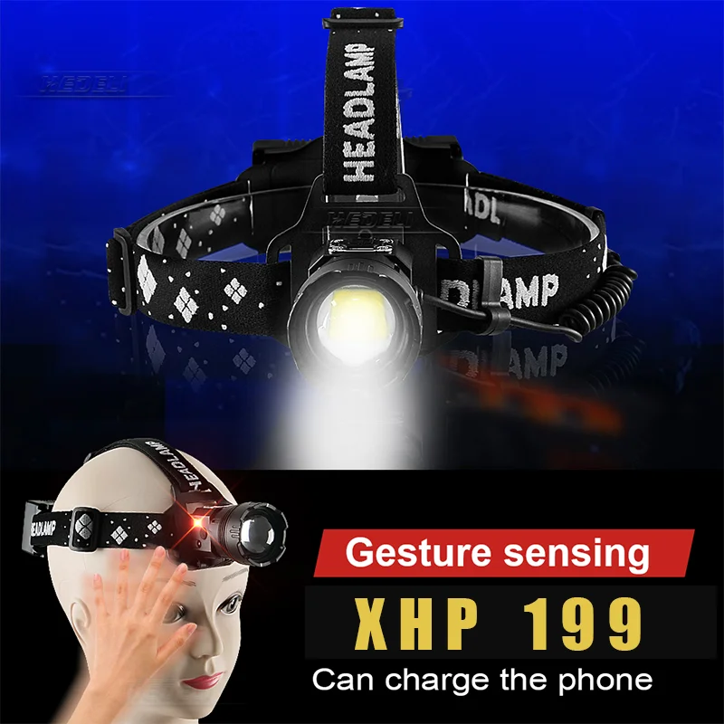 

Newest XHP199 head lantern Rechargeable Most Powerful Headlamp USB XHP160 LED Headlight 18650 Waterproof Fishing Head Flashlight