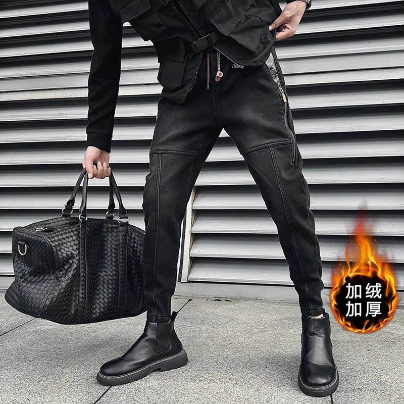 

2024 Men's jeans Men's jeans Skinny Autumn and winter jeans with fleece thickened cold resistant high quality patchwork slim fit