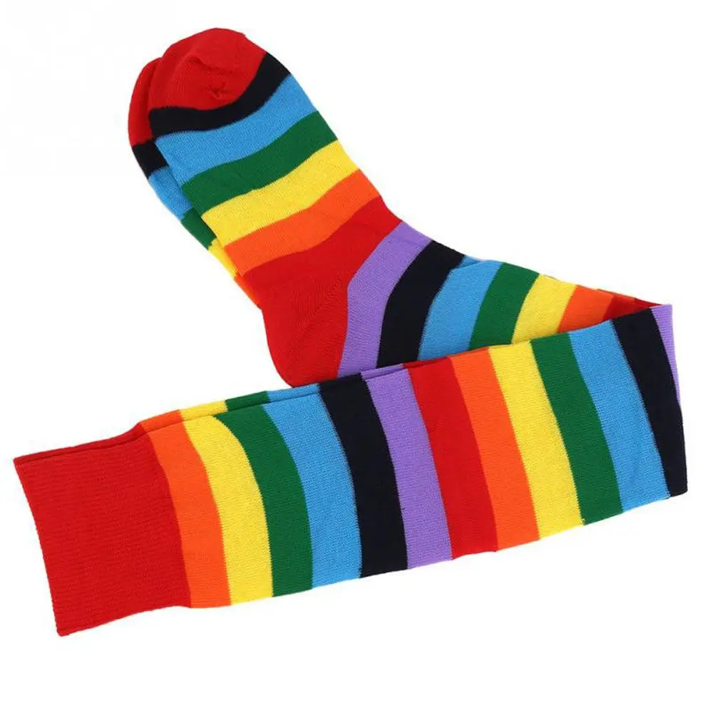 Хлопковые чулки выше колена для девочек длинные женские полосатые высокие