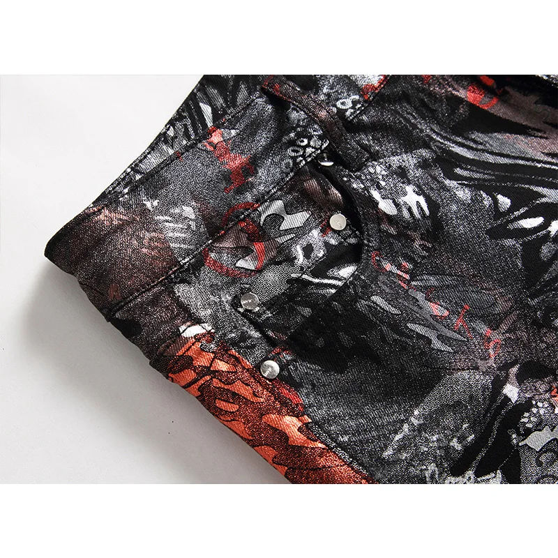 Mainstream Fashion Jeans Men Personality Pattern Painted Print Graffiti Slim Pants Spring and Autumn Full Length Denim Jeans