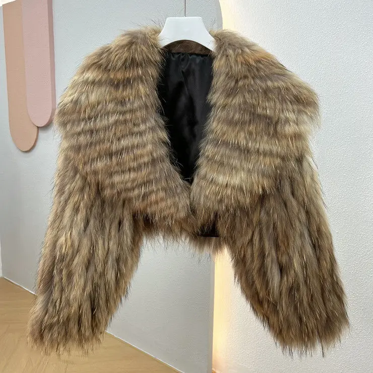 

2023 Winter Fur Coat Women's Jacket New Large Lapel Short Navy Collar Fashion Lady Clothing
