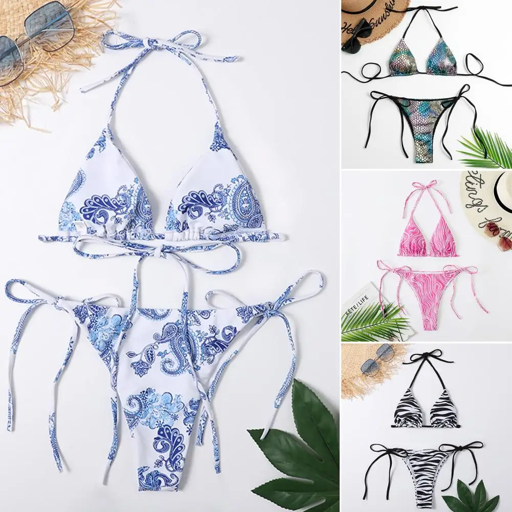 

Chic Sexy Triangle Halter Bra Bottoms Bikini Set Bikini Set Lightweight Push-up