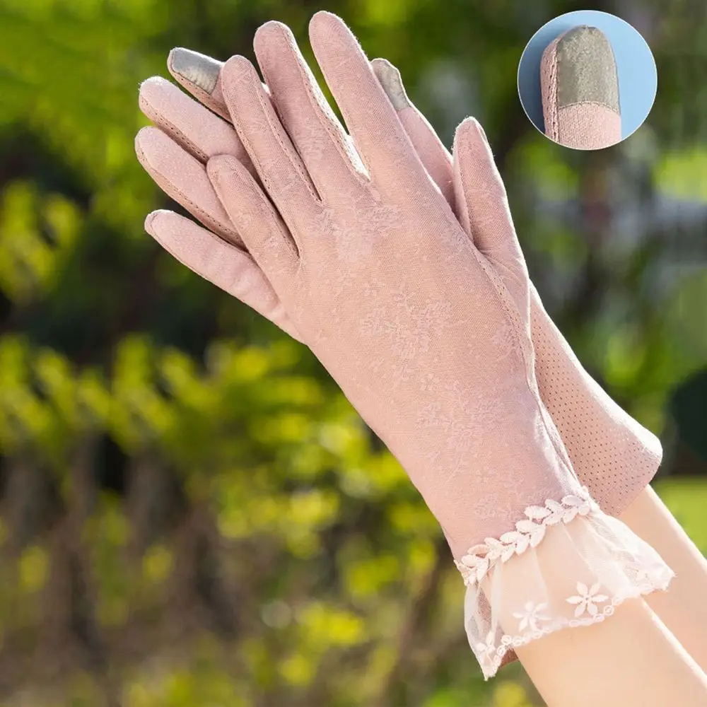 

Fashion Women Lady Lace Summer Short Sun Gloves Ice Silk Driving Mittens Sunscreen Gloves