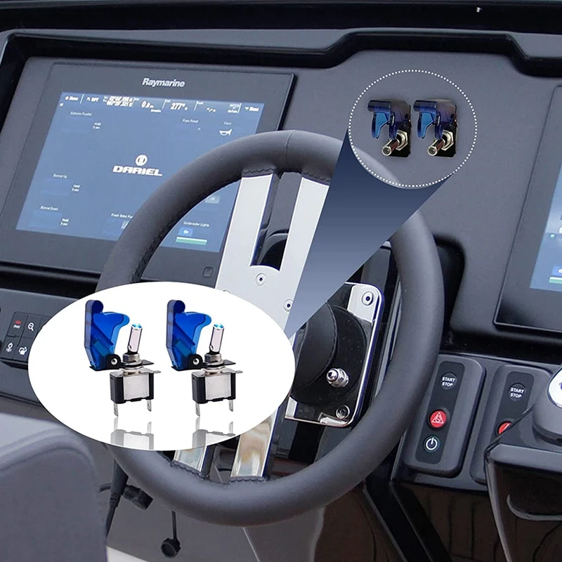 Toggle Switch 5 Pack 3Pin 12V 20A Lighted Heavy Duty Waterproof Witch With Cover SPST ON/Off Blue LED