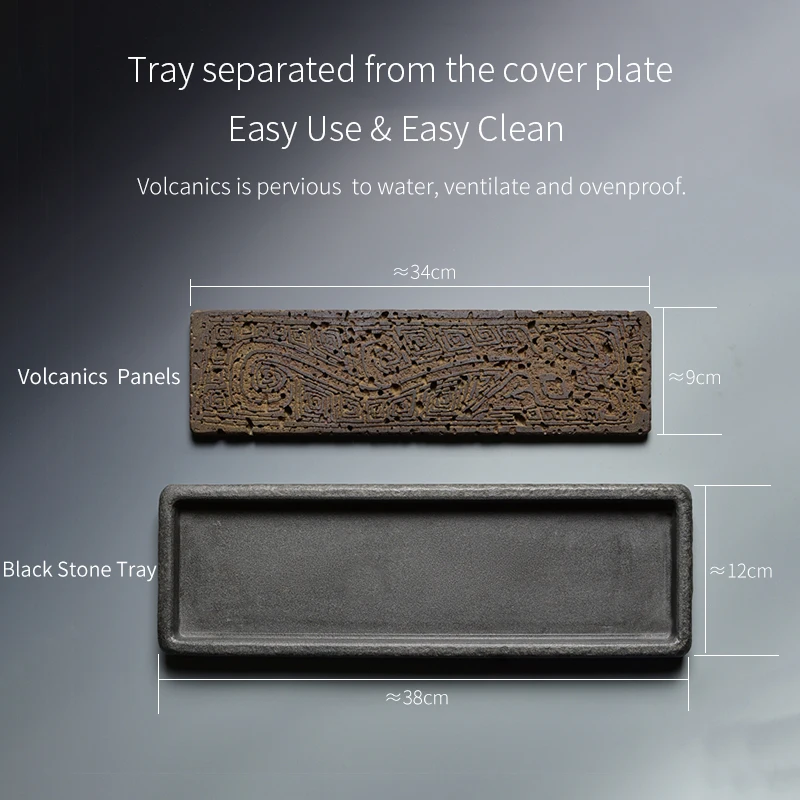 

Чайный поднос Fiteo из черного базальта 38x12 см