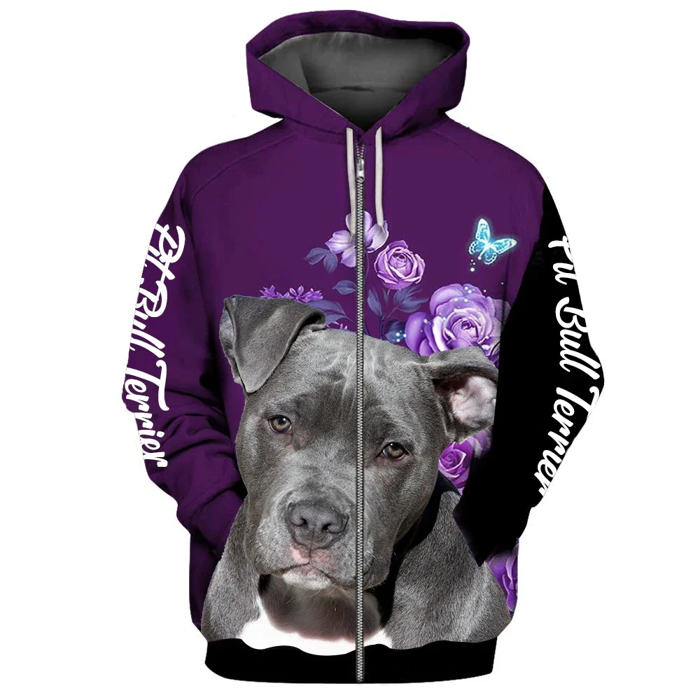

CLOOCL Pit Bull Terrier Zip Hoodies Animals Dogs Make Life Whole Hoodie Women Floral Graphic Tops Harajuku Sportswear
