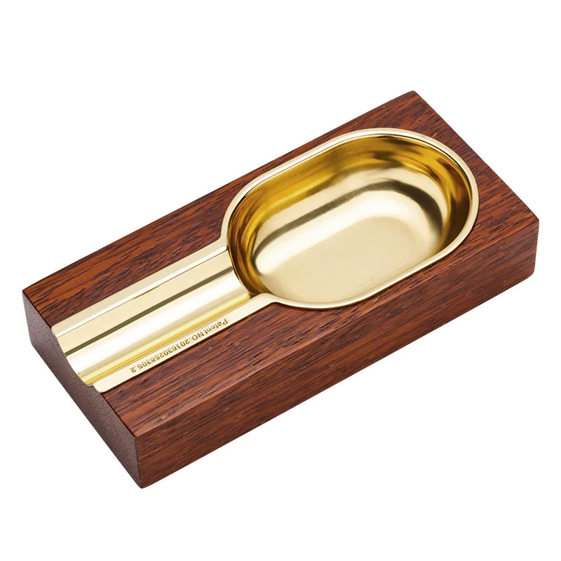 Lubinski Classic Solid Wood & Pure Copper Cigar Ashtray Square Ebony Alloy Cigar Ashtray For 1 Cigars Holder Ash Slot Wholesale