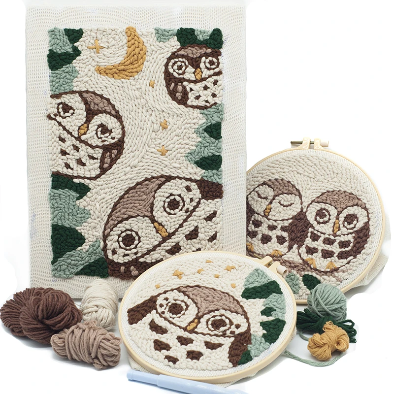 

Owl Punch Needle Embroidery Kit With Yarn For DIY Beginners Cartoon Embroidery Needlework Wool Work