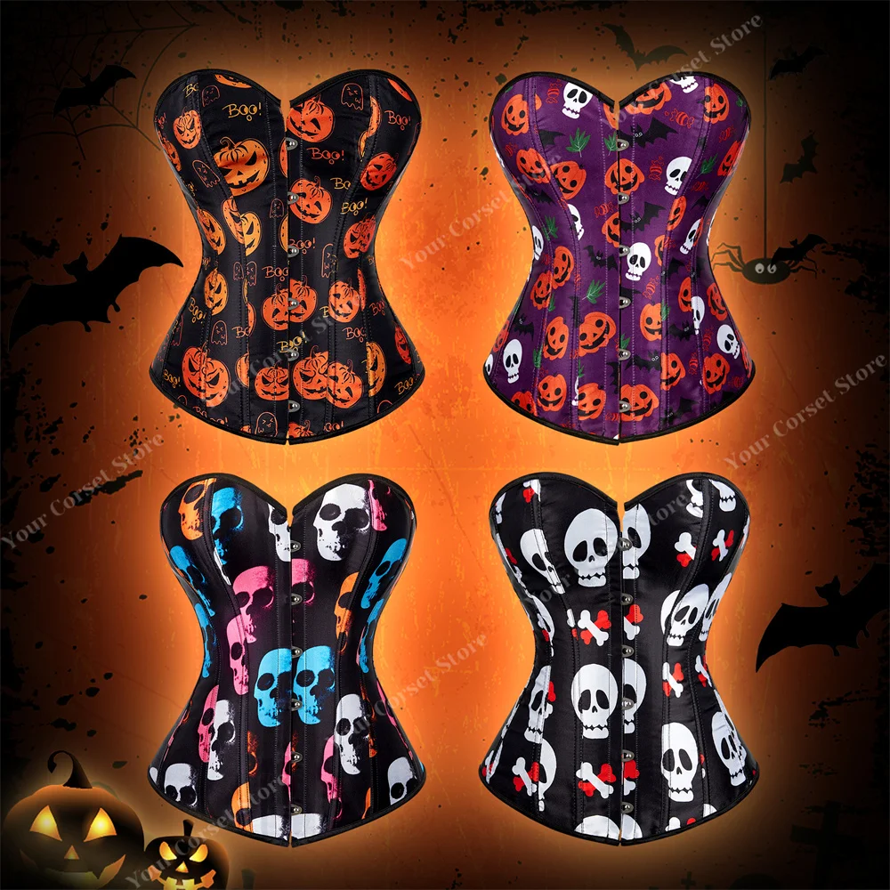 

Готический корсет, костюм для Хэллоуина, винтажный корсет с черепом, Топ для женщин, сексуальный черный корсет, бюстье, косплей