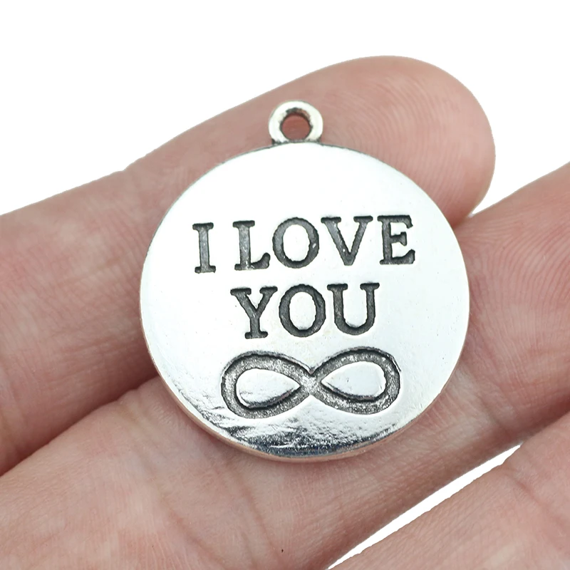 

Круглые посеребренные подвески в античном стиле с надписью «I LOVE YOU», 10 шт.