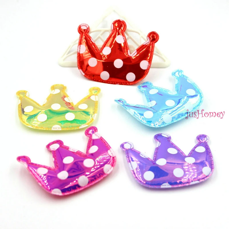 

50PCS Polka dot Glossy PU Crown Padded Patches Appliqued 5.5cm DIY Craft Girls Hair Pin Accessories Ornament Material
