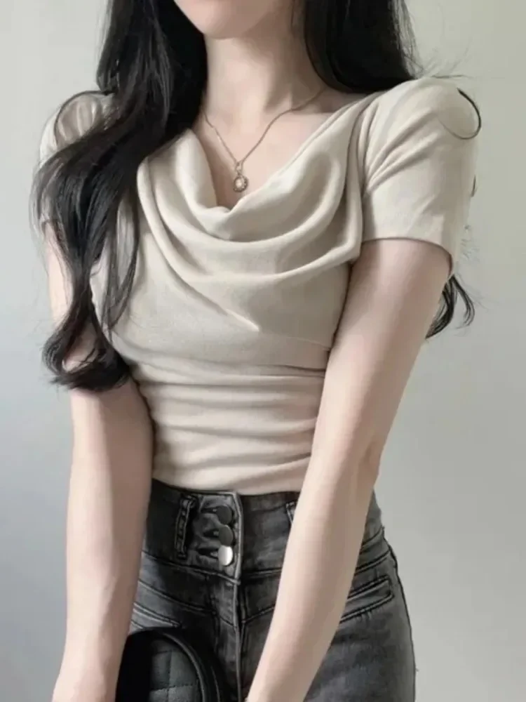 Корейский эластичный пикантный короткий топ с короткими рукавами женская модная