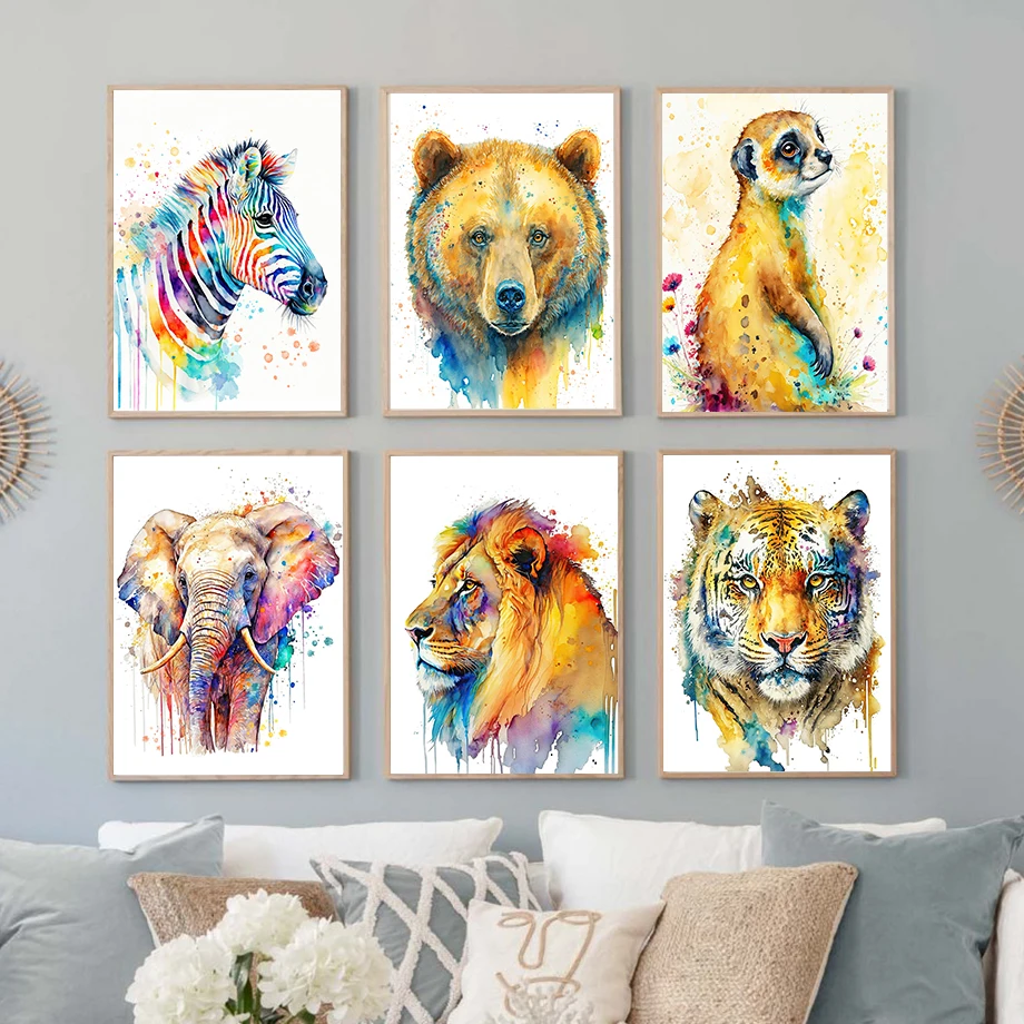 Художественная акварель слон Мангуст Зебра жираф Лев коричневый медведь тигр
