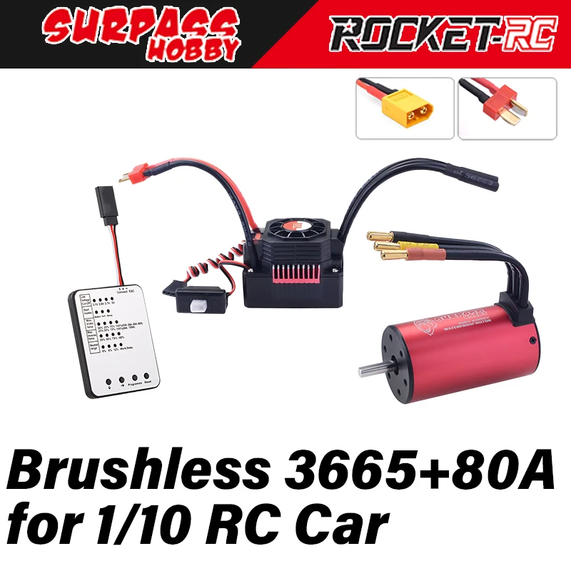 

Surpass Hobby Combo 3665 Waterproof Brushless Motor 80A ESC Xt60 Plug for 1/10 1/8 Rc Car Truck Buggy Off Road Wltoys Traxxas
